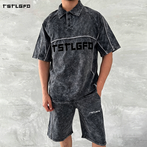 Manufacturer Gradient <b>Spray</b> Dye Shorts <b>Set</b> for Custom Logo in Vintage Street Style and High Quality Distressed Mens Tracksuit - Product Image 1