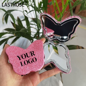 <span class=keywords><strong>Specchio</strong></span> da tasca piccolo portatile all'ingrosso con doppio lato farfalla rosa Glitter <span class=keywords><strong>specchio</strong></span> per il trucco compatto - Product Image 1