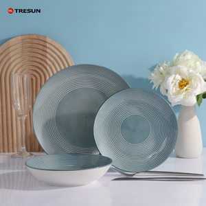 Service de table minimaliste en céramique de 18 pièces, couleur turquoise, avec assiettes et bols, compatible lave-vaisselle, vaisselle complète - Product Image 3