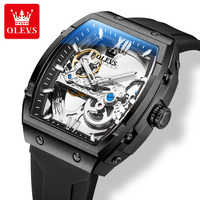 OLEVS 6779 Montre mécanique automatique lumineuse à squelette creux, étanche, en caoutchouc, de marque, avec logo personnalisé OEM, pour homme