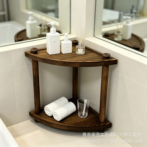 Wood Layer <b>Shelf</b> 2 Tier Corner Storage <b>Rack</b> For Kitchen Spice Bathroom Toiletries Carbonization Modern Standing Type - Product Image 4