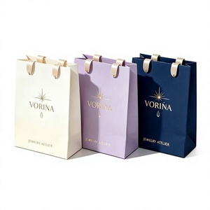 Custom Gradient color jewelry paper bag small luxury gold foil print ribbon handle paper jewelry bag packing - Product Image 2
