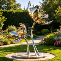 Sculpture florale en acier inoxydable 304 poli miroir, grande œuvre d'art en métal en forme de lotus pour jardin, décoration paysagère extérieure