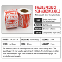 Étiquettes d'expédition fragiles imprimées sur mesure, autocollantes, en rouleau, pour cartons et emballages en verre, vente en gros, OEM, ODM