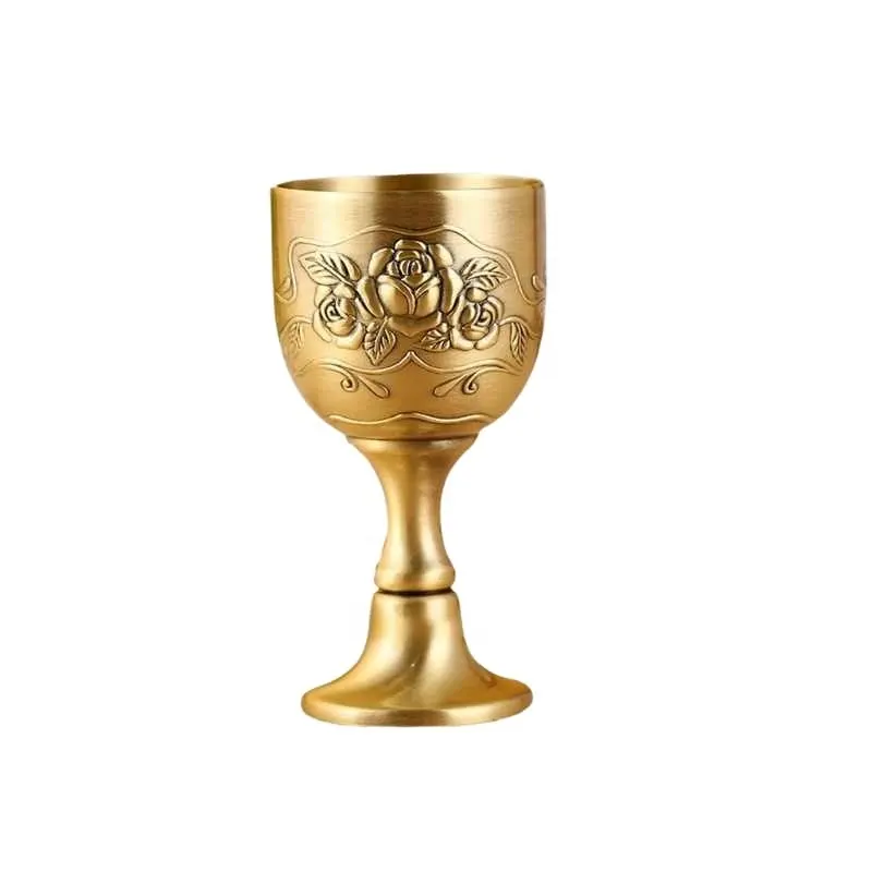 Vintage European Antique Bronze Handmade3D Carving Wine Glass