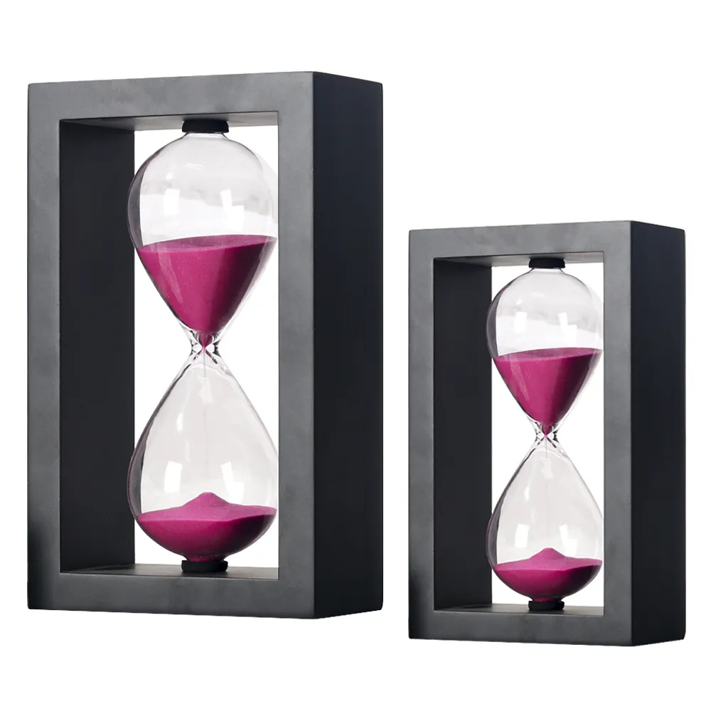 schwarz weiß quadratisch hölzerner Rahmen Sanduhr Uhr glas sand Timer für Büro Heimkaffeehaus
