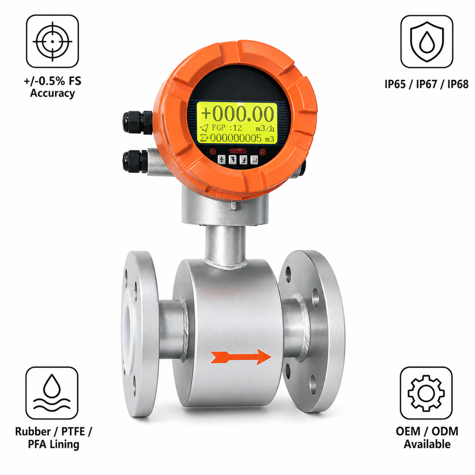 Customized Electromagnetic Flowmeter PTFE Lining 4.0 MPa Flanged Liquid ...