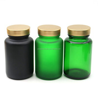 Bouteille à pilules en verre noir mat personnalisée, bouteille à bonbons, bocal à chewing-gum de qualité alimentaire, bouteille à capsules avec bouchon Unishell doré