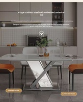 Ensemble de salle à manger rectangulaire de luxe moderne 6 pièces avec pieds en métal, plateau en pierre frittée, sièges bicolores et base en X