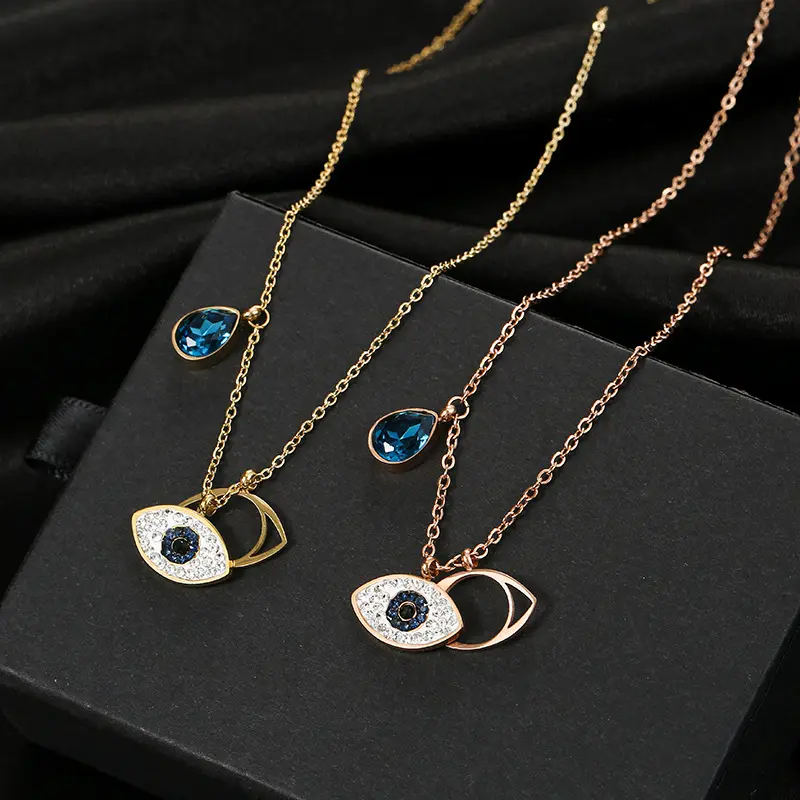 SC Hot Selling Fashion Pendant Necklace Luxury Shiny Crystal Necklace Creative Blue Element Devil Eye Necklace For Women Men