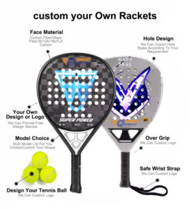 Raqueta de Pádel Profesional de Fibra de Carbono de 38 mm con Acabado Mate/Brillante 3D, Personalizada de Fábrica China, con Cabeza de Diamante, Portátil, de 24k - Product Image 5