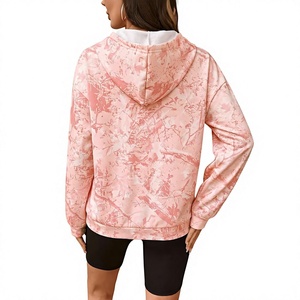 Sweat à capuche oversize pour femme, imprimé tie-dye rose, manches régulières, style streetwear décontracté, polyester/coton, hiver - Product Image 3