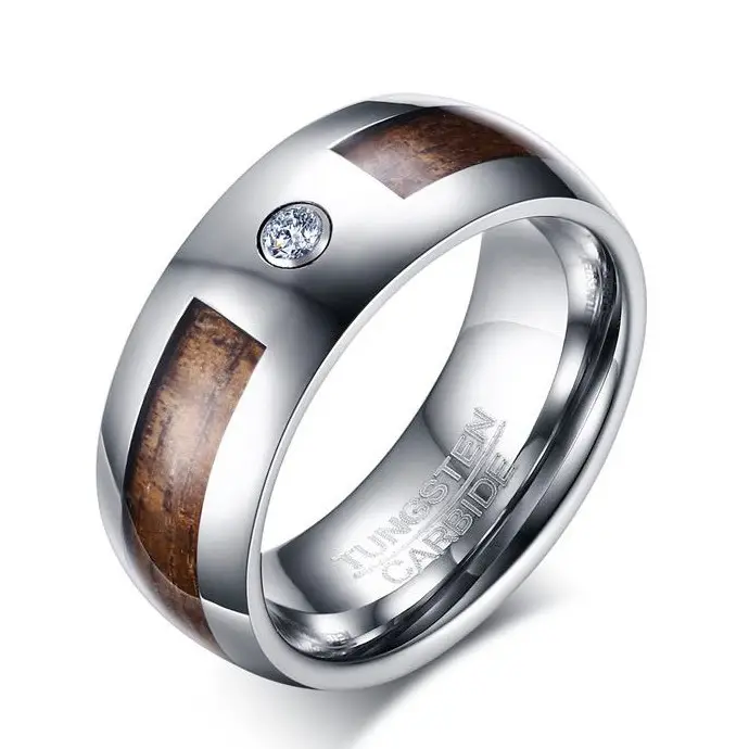 Wolfraam Trouwbanden Ringen Voor Mannen 8Mm Mode Invoegen Zirkonia Hout Wolfraamcarbide Ringen