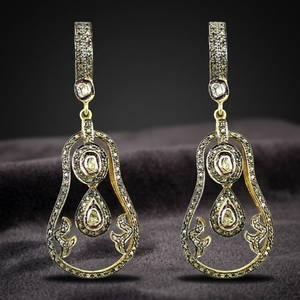 Superb Victorian Ear Feminine Ethnic Designer Diamond Gold-Plated Silver <b>Fine</b> <b>Stud</b> <b>Earrings</b> Expensive Looking Victorian <b>Earrings</b> - Product Image 1