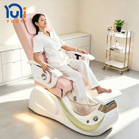 Fauteuil de pédicure et de massage électrique inclinable en cuir PU avec bain de pieds en cristal pour salon de beauté