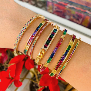 New Arrived <strong>Rainbow</strong> CZ Paved Bridge <strong>Bracelet</strong> Bangle Gold Plated Women's Tennis <strong>Bracelet</strong> for Wedding Party Gift - Product Image 2