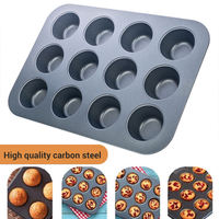Moule à muffins en acier au carbone antiadhésif 12 cavités, facile à démouler, pour four
