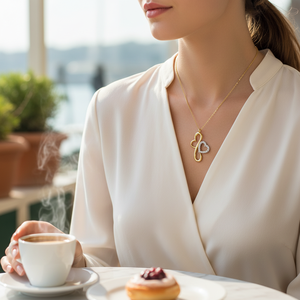 14K Solid <b>Gold</b> Art Deign Heart Charm Trend <b>Necklace</b> Fine Jewellery for Women Made in Turkey - Product Image 3