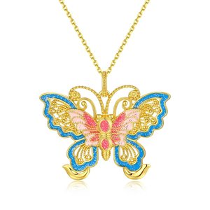 FANYA FYXL1274 Vintage Butterfly Gold-Plated <b>Copper</b> Alloy Necklace Pendant, Inlaid with Cubic Zirconia, Suitable for Party Occas - Product Image 2