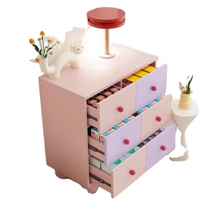Armoire de style crème française avec <span class=keywords><strong>tiroirs</strong></span> à blocs de couleur et pieds cannelés pour le rangement latéral de la chambre ou l'entrée - Product Image 5
