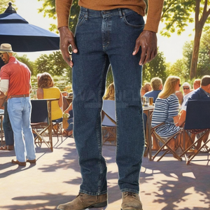 Jean décontracté pour homme, coupe droite, taille mi-haute, couleur unie, tricoté, délavage moyen, qualité supérieure, best-seller - Product Image 2