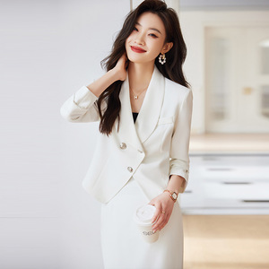 Women's Blue Blazer Suit Set Midi Skirt Formal Business Casual <b>Work</b> Wear Anti-Wrinkle Worsted Fabric - Product Image 3