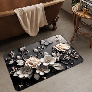 Tapis de bain 3D en diatomite florale à séchage rapide, absorbant l'eau, antidérapant, pour salle de bain - Product Image 1