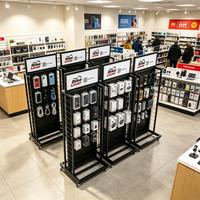 Rak Display Aksesoris Ponsel Mingtang, Stand Casing Ponsel Berputar dengan Pengait dan Roda