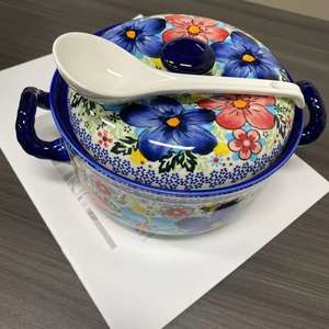 Mangkuk Sup Keramik Lukis Tangan Dengan Tutup Cocok Untuk Kumpul Keluarga, Hadiah, Pesta, Dll. Desain Ramah Lingkungan Kapasitas Besar - Product Image 4