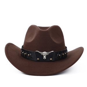 <span class=keywords><strong>Cappello</strong></span> da Cowboy occidentale alla moda con ampio bordo stile etnico spiaggia Sombrero personalizzabile - Product Image 3