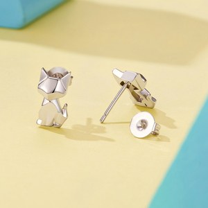 <b>Silver</b> Plated <b>Cat</b> Stud <b>Earrings</b> Alloy Cute Animal Shape Unisex Fashion Jewelry - Product Image 4