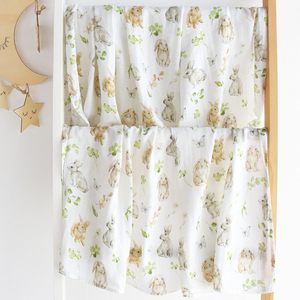 100% coton mousseline 2 couches bébé couverture Premium doux Durable blanc lapin vert feuille imprimer nouveau-né Swaddle couverture - Product Image 4