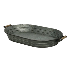 Plateau de service galvanisé Vintage classique poignée en métal plateau de service galvanisé ferme pièce maîtresse de table plateau en métal - Product Image 2