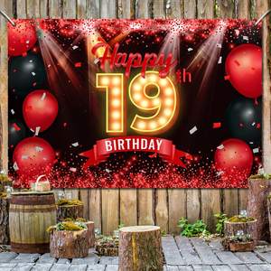 Fondo de Banner de <span class=keywords><strong>feliz</strong></span> <span class=keywords><strong>19</strong></span> <span class=keywords><strong>cumpleaños</strong></span> para niñas y mujeres, decoración de fondo de <span class=keywords><strong>cumpleaños</strong></span> de <span class=keywords><strong>19</strong></span> años, rojo y negro - Product Image 5
