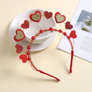 Valentinstag Herz-Kopfband Glitzer-Haarband Liebeskrone rote Mädchen-Haarzubehör für Valentinstag Dekoration Partyzubehör