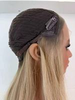 Perruques de salon haut de gamme 100 % cheveux humains vierges, pré-épilées, blondes avec mèches, en dentelle transparente HD