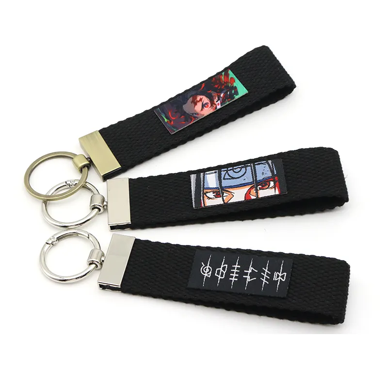 Creative Japanese Animation Character Woven Patch Sewing Short Strap Wristlet Anime Keychain Ring