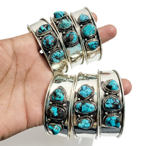 925 Sterling <b>Silver</b> Turquoise Vintage Native Handcuff <b>Cuff</b> <b>Bracelet</b>-Unisex Gift Jewelry - Product Image 1
