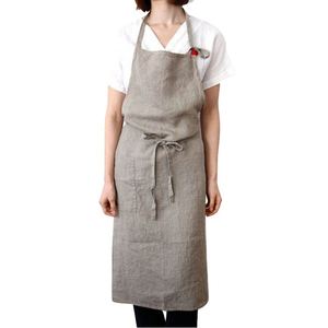 Tablier de cuisine en lin de qualité supérieure, nouveau style coréen et japonais, robuste, longueur intégrale, uni, pour le nettoyage - Product Image 2