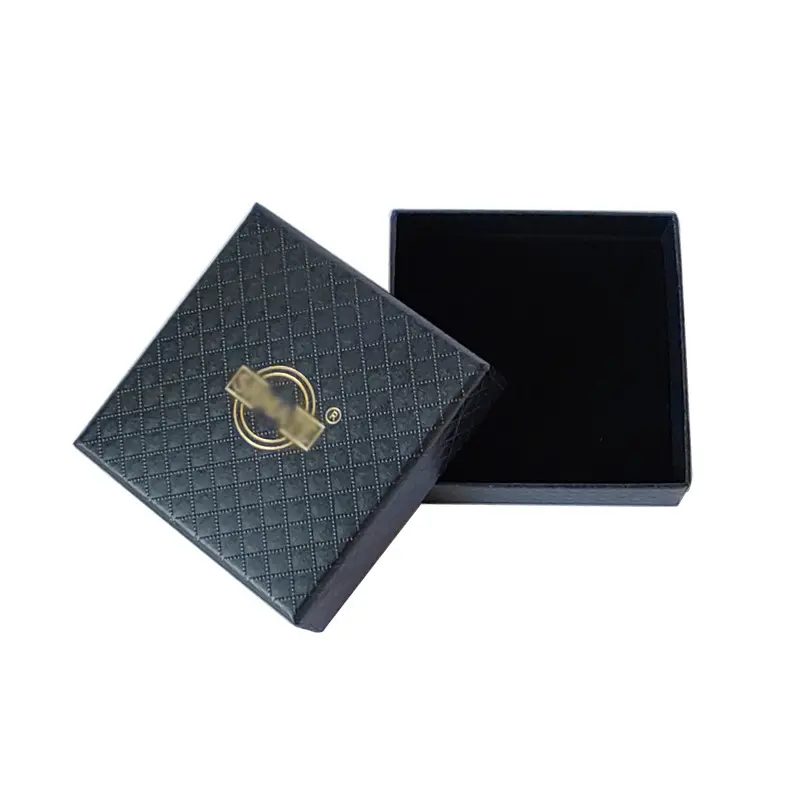 Confezione regalo personalizzata in pelle nera con logo di lusso in schiuma di velluto personalizzato per set di anelli e orecchini pendenti