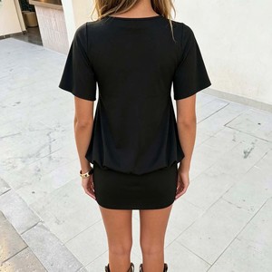 Vestido Negro Vintage con Botones Metálicos para Mujer, Corte Holgado, Talla Grande, Estilo Cruzado, Mini, Cintura Natural, Transpirable, Ecológico, para Fiesta o Club - Product Image 3