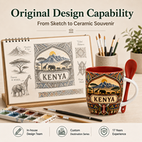 Mug à café en céramique souvenir touristique Afrique Kenya, imprimé animaux sauvages de la savane, design original, avec cuillère et boîte, OEM ODM personnalisé