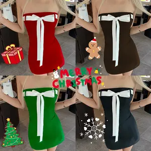 Vua McGreen Sao Đảng Strapless Giáng Sinh Dresses Y2K Sexy Backless Bodycon Phụ Nữ Mini Dress Trim Bow Up Câu Lạc Bộ Đêm Quần Áo