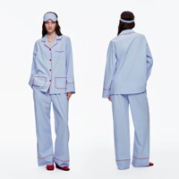 Ensemble pyjama deux pièces pour femme avec masque pour les yeux, noir, passepoil contrastant, vêtements de nuit, cadeau pour enterrement de vie de jeune fille, fournisseur en gros pour hôtels