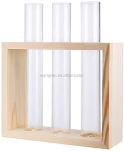 Station de propagation murale en verre, vase moderne pour bourgeons de fleurs sur support en bois, terrarium de table avec 3 tubes à essai - Product Image 1