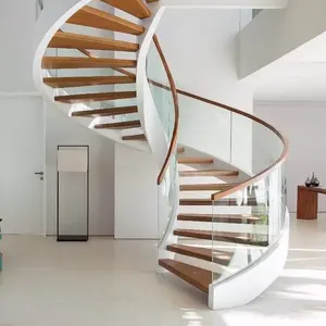 Escalier en bois d'acier de haute qualité escalier incurvé avec balustrade en verre