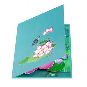 Carte de vœux créative 3D pop-up Lotus, faite à la main pour la fête des mères et des enseignants, élégante création en papier pour toutes les occasions - Product Image 3