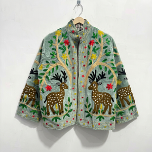 Hand Embroidered <b>Sheep</b> <b>Skin</b> Reversible Winter <b>Jacket</b> Women's Wear - Product Image 1