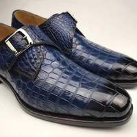 Nouvelles Chaussures Habillées Artisanales pour Hommes en Cuir de Crocodile Véritable – Chaussures de Bureau à Boucle Monk de Luxe pour Hommes – Idéales pour les Fêtes