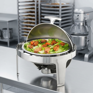 6L Stainless Steel Fuel-Powered Roll Top Round <b>Buffet</b> Chafing Dish with Food <b>Warmer</b> in Silver for Party and Wedding Use - Product Image 3
